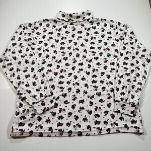 VTG 90s Holiday Time Women’s L Christmas Santa Print Mock Neck Long Sleeve Tee